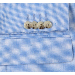 Mens Classic Two Button Linen & Cotton Summer Sport Coat Blazer in Sky Blue Houndstooth