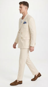 Men’s Light Beige Linen Double-Breasted Suit – Summer Wedding, Beach and Formal 2-Piece Suit