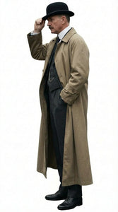 Men's Beige Cotton Trench Coat Suit Package – Classic Long Overcoat