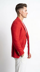 Men’s Red Linen Blazer – Two-Button Wedding, Business and Smart Casual Sport Coat