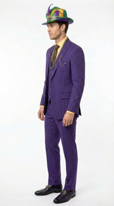 Men’s Purple Pinstripe Mardi Gras Suit | Three Piece Carnival Formal Suit with Vest