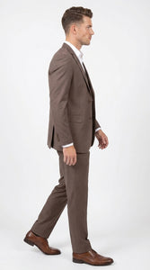 Men’s Zagarie Brand Light Brown Mocha 3-Piece Wool Suit – Modern Wedding, Business and Formal Suit with Pick Stitching