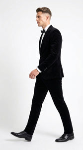 Men’s Black Velvet 2-Piece Suit – Notch Lapel Wedding, Prom and Formal Evening Suit