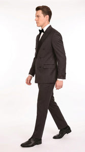 Men’s Black Shadow Pinstripe Double-Breasted Tuxedo Tone on Tone Formal Wedding  Suit Modern Fit 1920s Style