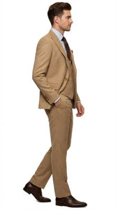 Men's Tan Three-Piece Suit with Vest – Classic Tailored Fit  in camel khaki Bronze color By Rossiman