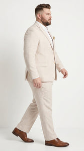 Men’s Big and Tall Beige Linen Suit – Summer Wedding and Formal 2-Piece Suit