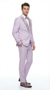 Men’s Lilac Suit with Silver Glitter Sequin Lapel – Lilac and Silver Formal Tuxedo Suit for Prom, Wedding  Lavender Tuxedo