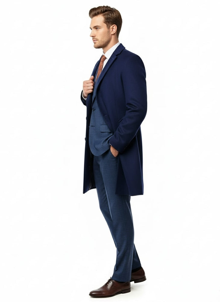 Mens Cobalt Blue Wool and Cashmere Car Coat Overcoat – Classic Winter Topcoat for Indigo Saphire Color (light Navy Dark Royal)