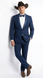 Men’s Saphire Indigo Blue Western Tuxedo Suit, Formal Wedding Prom Cowboy Tuxedo with Blue