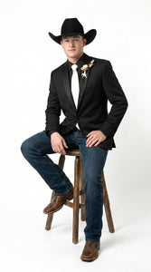 Men’s Black Tuxedo Western Blazer – Cowboy Style Formal Sport Coat Jacket for Dinner Jacket