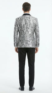Mens Black and Silver Floral Tuxedo – Luxury Patterned Wedding, Prom and Formal Dinner Tuxedo