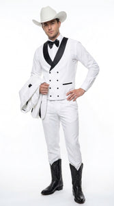 Men’s White and Black Western Wedding Tuxedo – Cowboy Style 3-Piece Traje para Boda with Double-Breasted Vest
