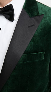 Men’s Olive Green Velvet Tuxedo Dinner Jacket – Black Satin Peak Lapel Formal Prom Wedding Blazer