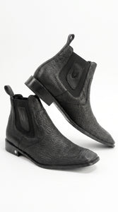 Men’s Shark Skin Cowboy Boots – Black Exotic Leather Western Chelsea Ankle Boots by Vestigium