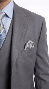 Men’s Grey 4-Button Zoot Suit – Four Buttons 3-Piece Fashion Suit with Double-Breasted Vest and Pleated Pants