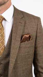 Men's Great Gatsby Brown Checker Plaid Texture 3-Piece Suit – Classic Fit Business, Wedding & Formal Suit Set - Victorian style 1920s