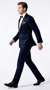 Men’s James Bond Inspired Navy Blue Tuxedo – Black Shawl Lapel Wedding & Prom Suit