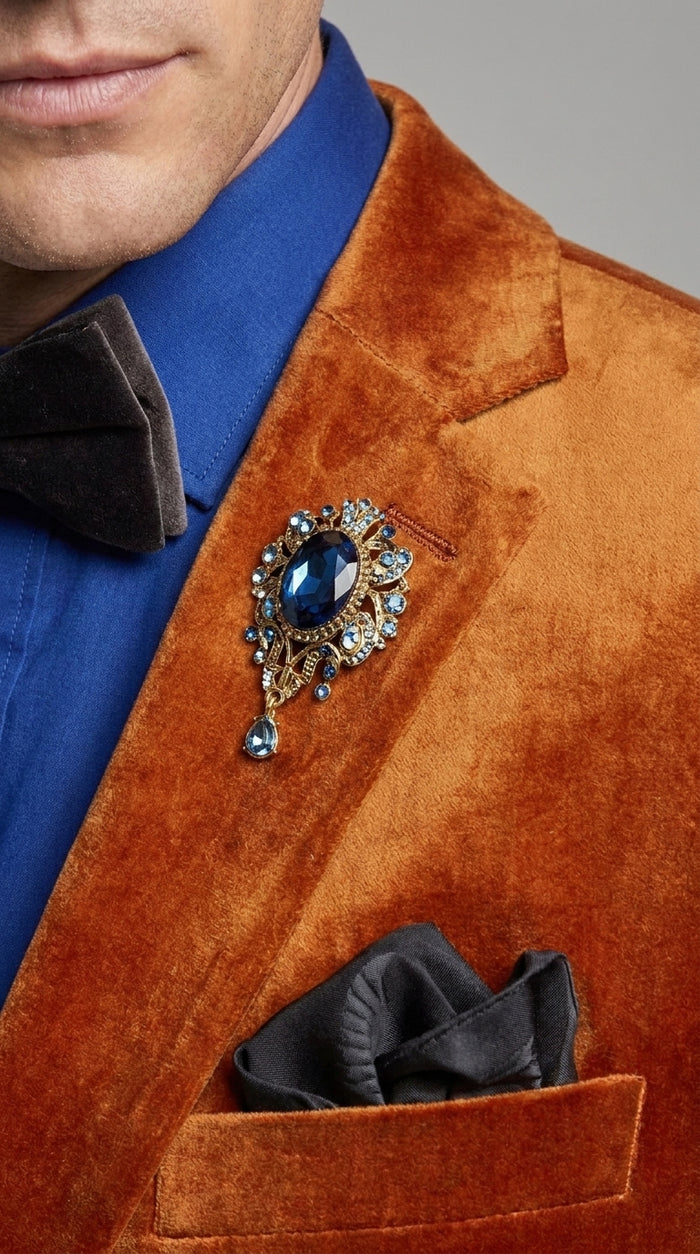 Men’s Burnt Orange Velvet Blazer – Kingsman Golden Bee Inspired Luxury Dinner Jacket