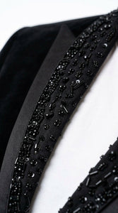 Men’s Black Velvet Western Blazer – Rhinestone Formal Cowboy Sport Jacket Removable Rhinestone Glitter Lapel
