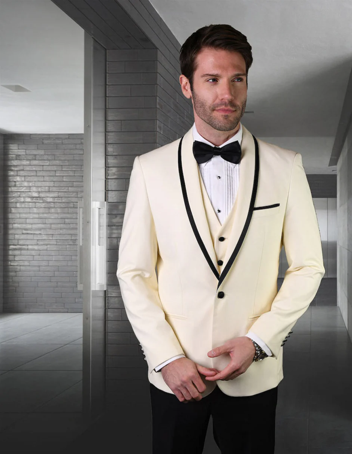 White Prom Suit - White Prom Tuxedo Suits - White Wedding Tuxedo  in Satin Trim