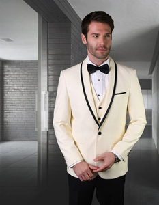 White Prom Suit - White Prom Tuxedo Suits - White Wedding Tuxedo  in Satin Trim
