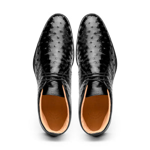 Zelli Marco Genuine Ostrich Quill Lace-Up Chukka Boots in Black