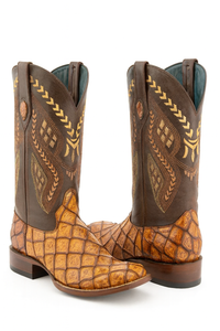 Ferrini Bronco Men's Print Pirarucu Fish Boots Handcrafted Cognac 4339361