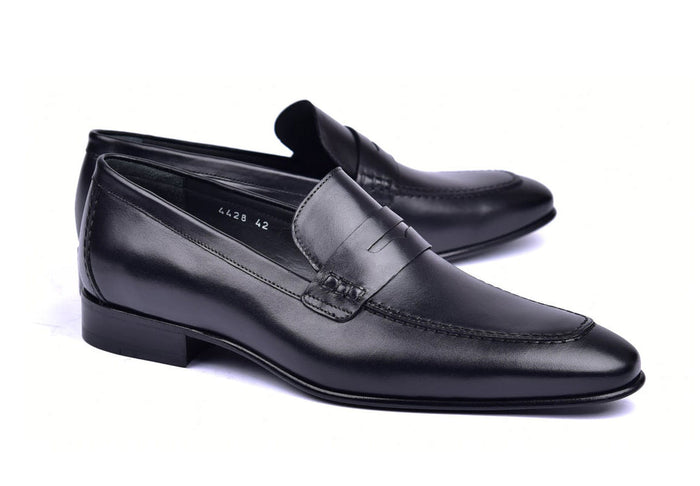 Corrente 4428 Leather Slip-On Loafer Shoes - Penny Black - Penny Black - Size 13