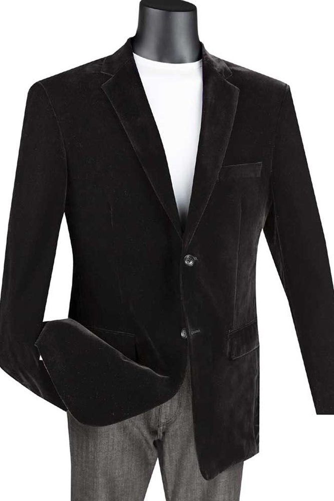 Mens Modern Fit 2 Button Velvet Blazer in Black