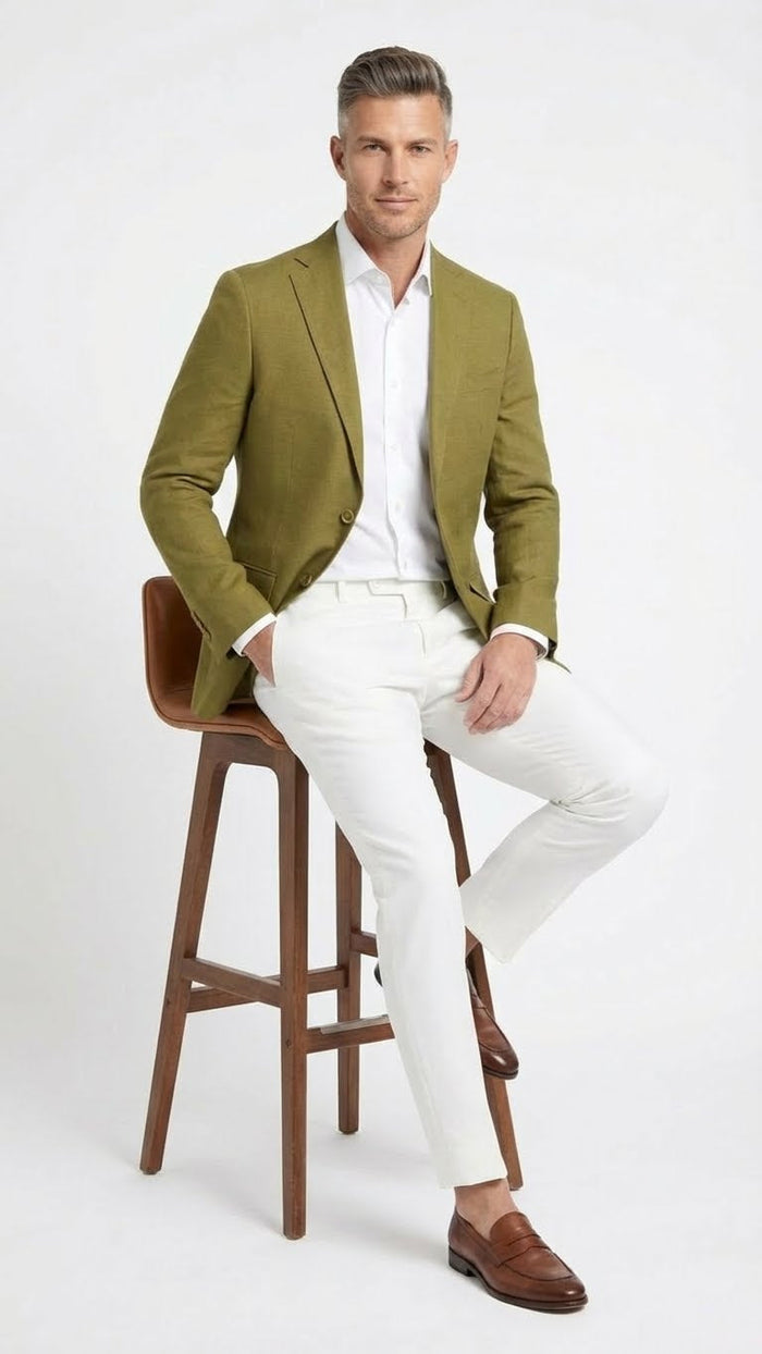 Men’s Olive Green Blazer Sport Coat – Fabric Summer in pistachio sage green