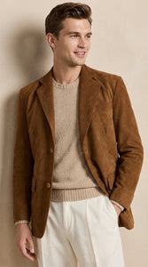 Men’s Camel Brown Suede Leather Blazer – Classic Two Button Suede Sport Coat