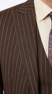 Men’s Doctor Who Inspired Brown Pinstripe 3-Piece Suit – Retro Vintage Wedding, Costume & Formal Suit