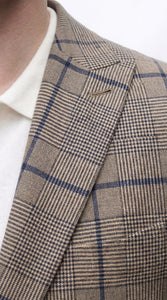 Men’s Tan Beige Peaky Blinders Glen Plaid Blazer English Style Textured Wool Winter Sport Coat Checkered Windowpane