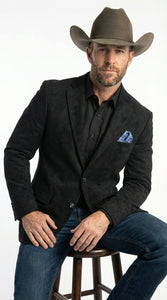 Men’s Black Suede Cowboy Blazer with Elbow Patch Sleeves – Black Western Style Suede Sport Coat for Casual and Smart Casual Wear