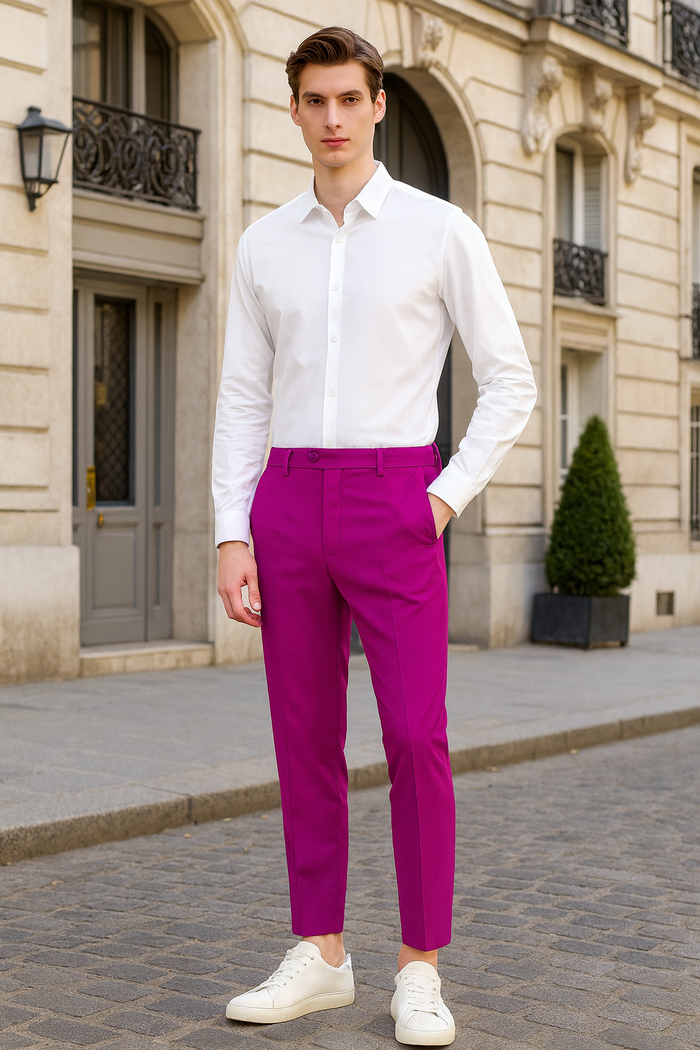Men’s Fuchsia Dress Pants – Slim Fit Stylish Formal Trousers for Parties in Hot Pink Color