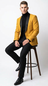 Men's Gold Shawl Lapel Blazer Tuxedo Dinner Jacket – Luxury Formal Blazer Jacket for Wedding, Party and Evening Events