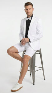 Men’s White Tuxedo Suit with Shorts – Modern Formal Blazer and Short Pants Set for Wedding, Prom Summer Fabric