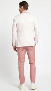 Men’s Cream and Rose Pink Prom Suit – Cream Tuxedo Jacket with Rose Pink Pants and Shawl Lapel Formal Suit for Prom and Wedding