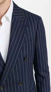 Mens Navy Blue Pinstripe Double Breasted Blazer Sport Coat – Classic Formal Business Jacket for Party and Smart Casual Wear