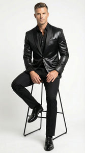 Men’s Shiny Black Tuxedo Blazer – Glossy Formal Jacket for Party Dinner Jacket Shawl Collar