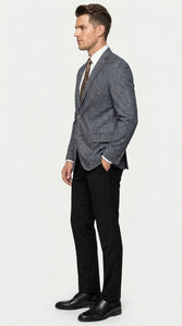 Men’s Charcoal Gray Windowpane Check Blazer – Classic Two Button Formal Sport Coat Jacket