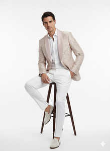 Men’s Lavender and Gold Tuxedo Embroidered Lilac Mauve Blazer – Designer Floral Pattern Wedding & Party Jacket