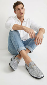 Men's Silver Gray Glitter Loafers | Sparkly Dress Shoes for Wedding, Prom, Party & Formal Events