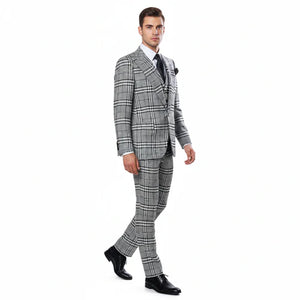 Suits With Baggy Pleated Pants - Wide Leg Pants 100% Wool - Classic Fit in One Button 3 Piece Suit by Rossiman