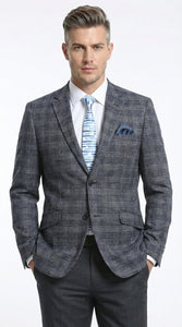 Mens Charcoal Gray with Blue Plaid Pattern Blazer Jacket – Classic Check Pattern Sport Coat for Business, Office, and Smart Casual Wear