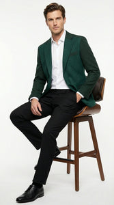 Zacchi Brand Men’s Dark Green Textured Blazer – Classic Single Button Sport Coat with Notch Lapel Formal Jacket