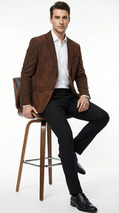 Men’s Zacchi Brown Textured Blazer – Classic Single Button Sport Coat with Notch Lapel Formal Jacket