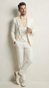 Vinci Men’s Ivory Three Piece Suit – Ivory 3PC Formal Wedding Suit for Groom, Prom and Black Tie Events