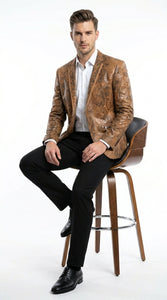 Men’s Brown Snakeskin Pattern Blazer – Stylish Exotic Print Formal Blazer Jacket for Party, Exotic Crocodile Alligator Print