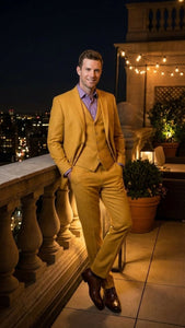 Men’s Mustard Yellow Three Piece Suit | 2 Button Notch Lapel Modern Fit in Gold Color - Church Suit